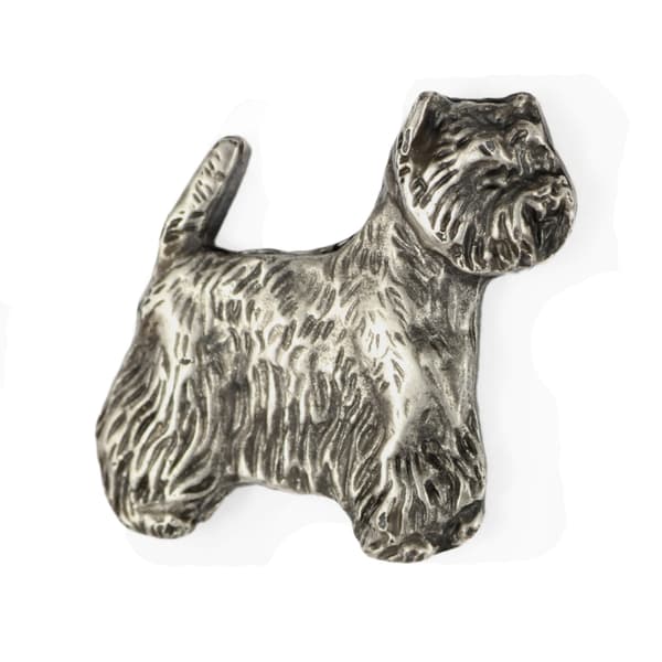 Valkoinen länsiylämaanterrieri, Westie - rintakoru koiran kanssa lahjarasiassa, tyylikäs neula, rintaneula Art-Dogilta
