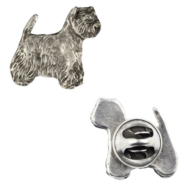 Valkoinen länsiylämaanterrieri, Westie - rintakoru koiran kanssa lahjarasiassa, tyylikäs neula, rintaneula Art-Dogilta