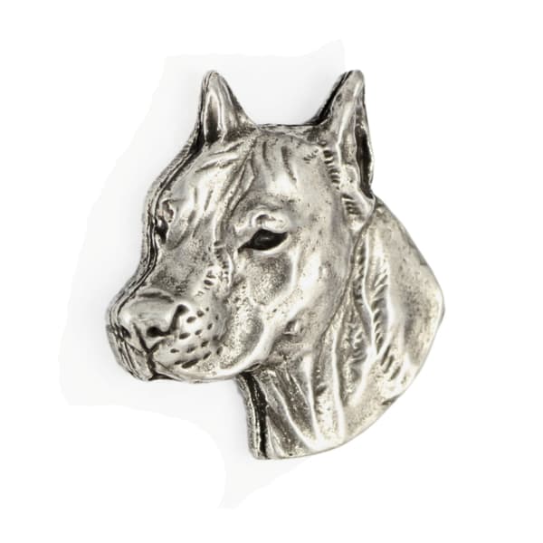 Amerikkalainen staffordshiren terrieri, Amstaff, Amstaf I - rintakoru koiralla lahjarasiassa, tyylikäs pinssi, rintaneula Art-Dog
