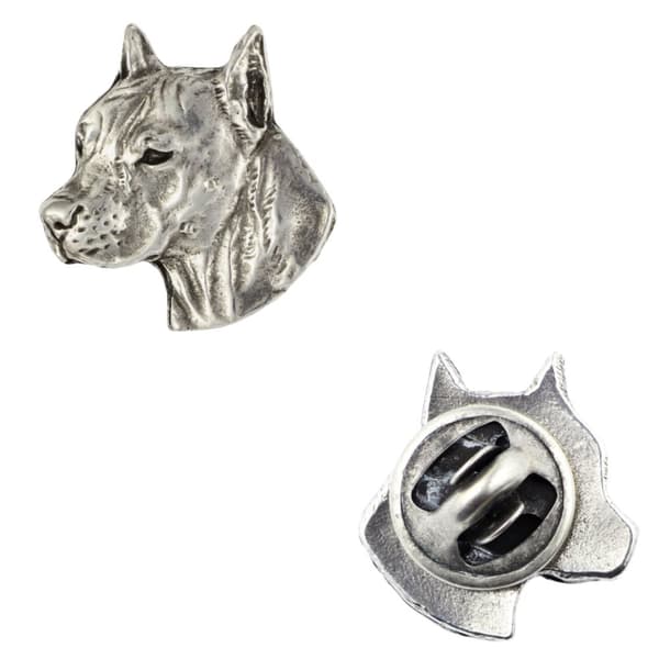 Amerikkalainen staffordshiren terrieri, Amstaff, Amstaf I - rintakoru koiralla lahjarasiassa, tyylikäs pinssi, rintaneula Art-Dog