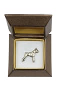 Miniatyrbillede 2 af 7: Boxer, Boxer II - broche med en hund i gaveæske, elegant nål, reversnål fra Art-Dog