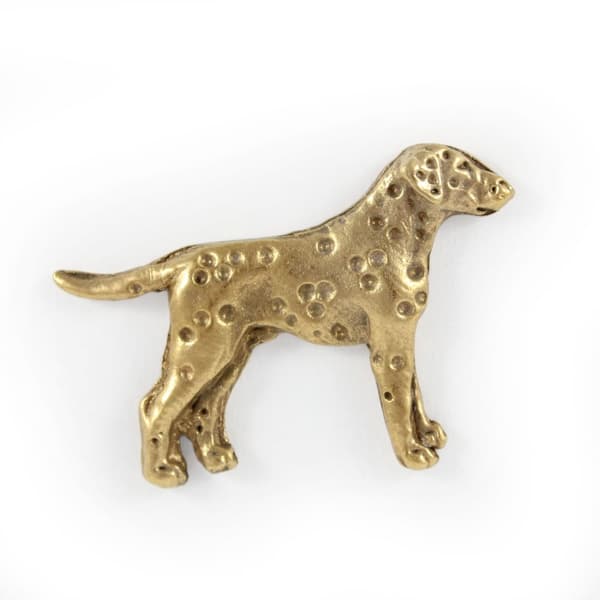 Dalmatian, Dalmatian Pointer I - rintakoru koiralla koristelaatikossa, tyylikäs kullattu pinssi, Art-Dogin takkineula