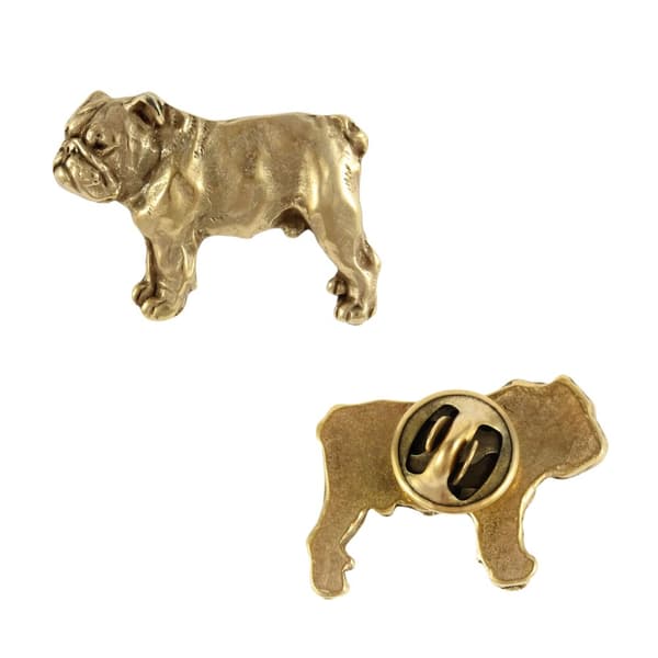 Engelsk bulldog, Bulldog I - broche med en hund i en dekorativ æske, elegant forgyldt nål, jakkenål fra Art-Dog