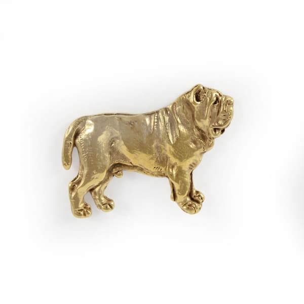 Napolitan Mastiffi, Napolin mastiffi, Mastino napoletano I - rintakoru koiralla koristelaatikossa, tyylikäs kullattu pinssi, Art-Dogin takkineula