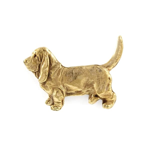 Basset Hound I - rintakoru koiralla koristelaatikossa, tyylikäs kullattu pinssi, Art-Dogin takkineula