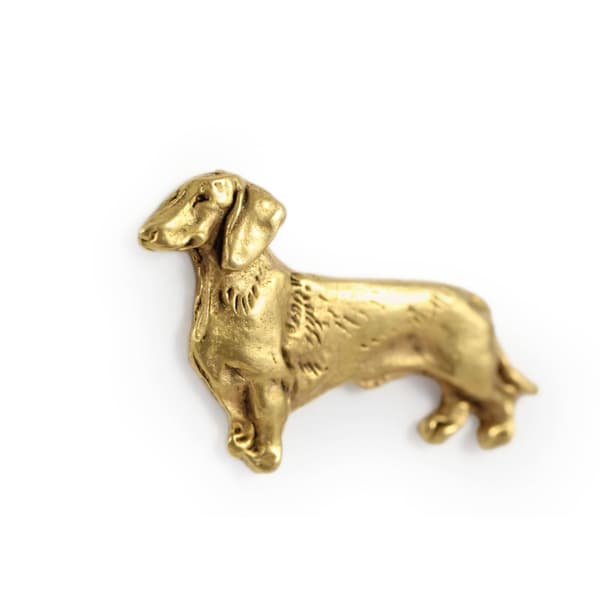 Gravhund - en hundebroche i en dekorativ æske, en elegant guldbelagt nål, en jakkenål fra Art-Dog