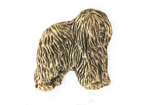 Polish Lowland Sheepdog, PON - koiran rintakoru koristelaatikossa, tyylikäs kullattu pinssi, Art-Dog takkineula