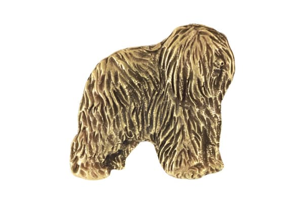 Polish Lowland Sheepdog, PON - koiran rintakoru koristelaatikossa, tyylikäs kullattu pinssi, Art-Dog takkineula