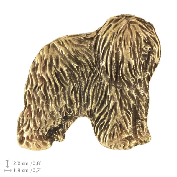 Polish Lowland Sheepdog, PON - koiran rintakoru koristelaatikossa, tyylikäs kullattu pinssi, Art-Dog takkineula