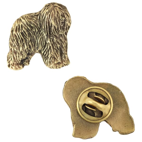 Polish Lowland Sheepdog, PON - koiran rintakoru koristelaatikossa, tyylikäs kullattu pinssi, Art-Dog takkineula