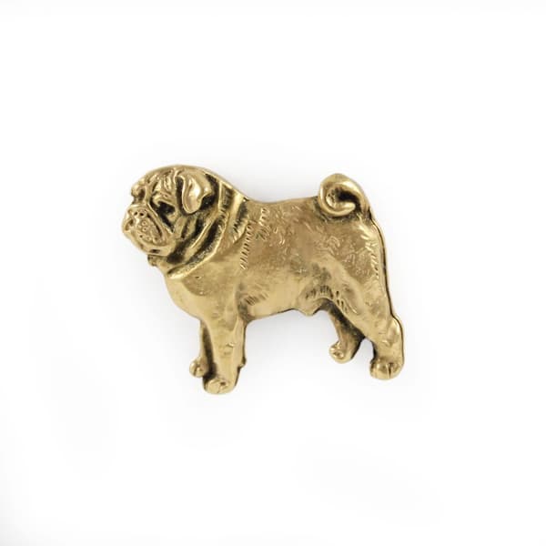 Pug, Pug, Carlin - en hundebroche i en dekorativ æske, en elegant guldbelagt nål, en jakkenål fra Art-Dog