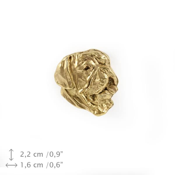 Bordeaux'n koira, Dogue de Bordeaux, ranskanmastiffi - rintakoru koiralla koristelaatikossa, tyylikäs kullattu pinssi, Art-Dogin takkineula
