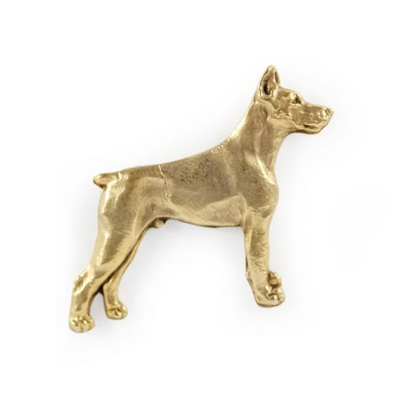 Doberman, Dobermann - en broche med en hund i en dekorativ æske, en elegant guldbelagt nål, en jakkenål fra Art-Dog