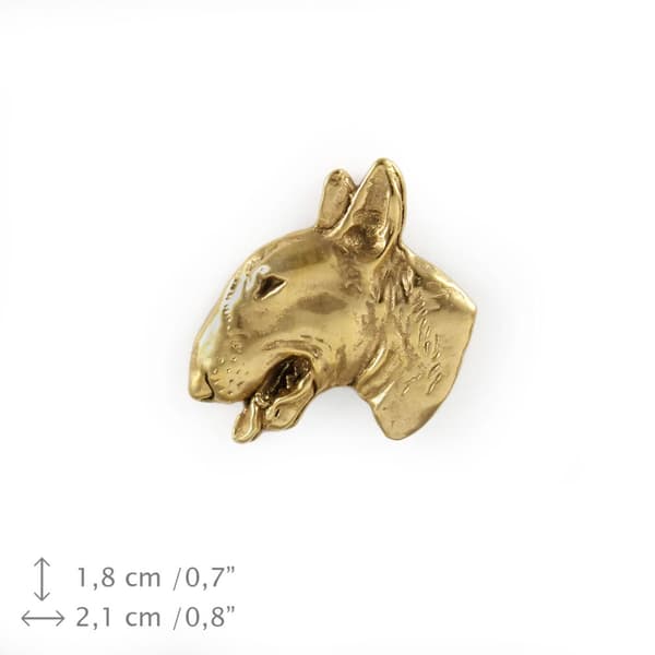 Bullterrieri, Bullterrieri II - rintakoru koiralla koristelaatikossa, tyylikäs kullattu pinssi, Art-Dogin takkineula