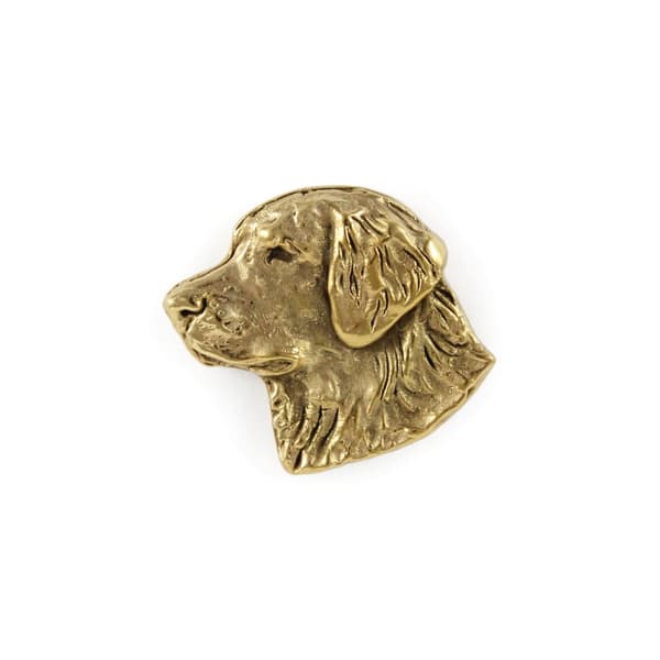 Golden Retriever I - rintakoru koiralla koristelaatikossa, tyylikäs kullattu pinssi, Art-Dogin takkineula