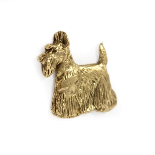 Skotsk terrier, Aberdeen Terrier - broche med en hund i en dekorativ æske, elegant forgyldt nål, jakkenål fra Art-Dog