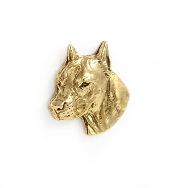 Amerikansk Staffordshire terrier, Amstaff, Amstaf I - broche med en hund i en dekorativ æske, elegant guldbelagt nål, jakkenål fra Art-Dog