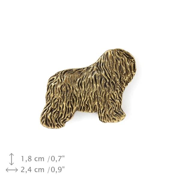 Polsk Lowland Sheepdog, PON I - hundebroche i en dekorativ æske, elegant forgyldt nål, Art-Dog jakkestift