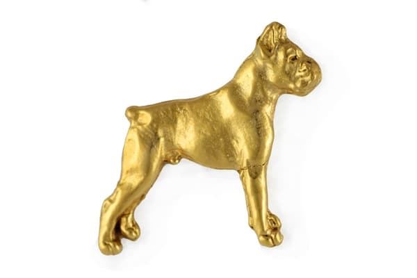 Boxer, Boxer II - broche med en hund i en dekorativ æske, elegant forgyldt nål, jakkenål fra Art-Dog