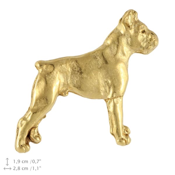 Boxer, Boxer II - broche med en hund i en dekorativ æske, elegant forgyldt nål, jakkenål fra Art-Dog