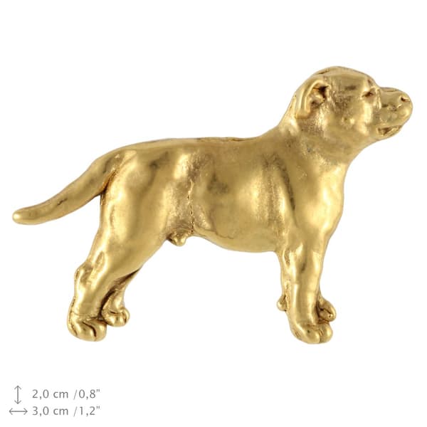 Staffordshiren bullterrieri, Staffik, Staffi II - koiran rintakoru koristelaatikossa, tyylikäs kullattu pinssi, Art-Dog takkineula