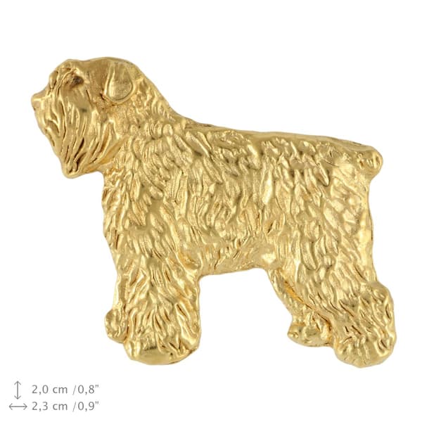 Bouvier des Flandres - rintakoru koiralla koristelaatikossa, tyylikäs kullattu pinssi, Art-Dogin takkineula