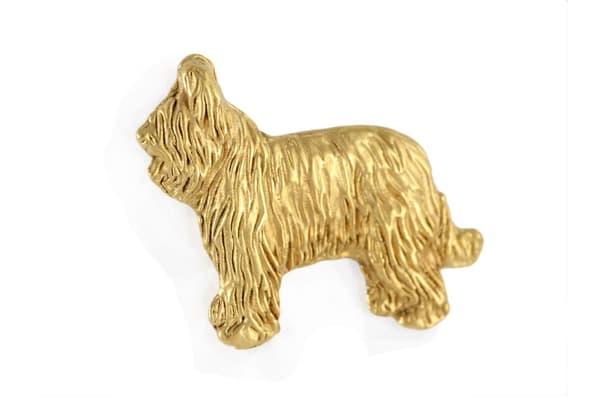 Ranskanpaimenkoira Briard, Berger de Brie II - rintakoru koiralla koristelaatikossa, tyylikäs kullattu pinssi, Art-Dogin takkineula