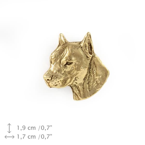 Amerikkalainen staffordshiren terrieri, Amstaff, Amstaf I - kullattu neularintaneula, elegantti koristelu koiralla, Art-Dogin ainutlaatuinen pinssi