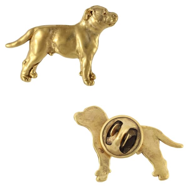 Staffordshire Bull Terrier, Staffik, Staffi II - forgyldt nålebroche, elegant dekoration med en hund, unik nål fra Art-Dog