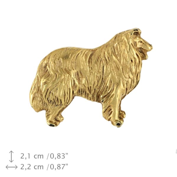 Langhåret skotsk hyrdehund, Collie ru - forgyldt nålebroche, elegant dekoration med en hund, unik nål fra Art-Dog