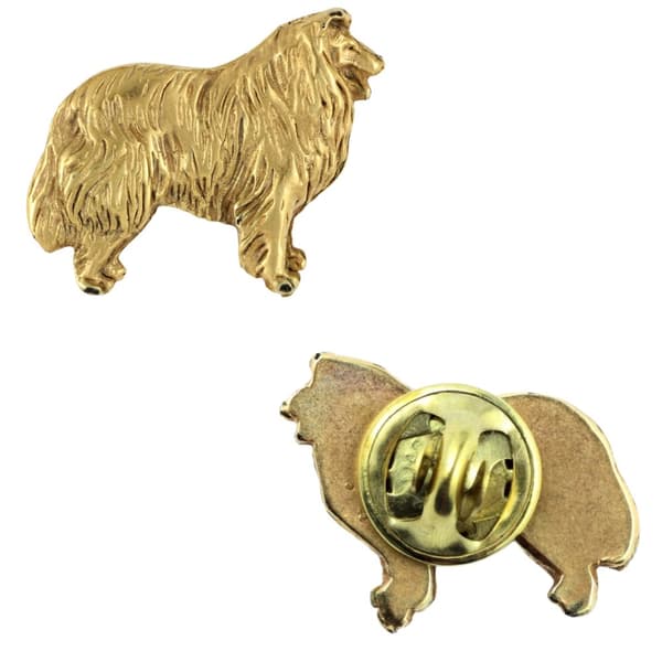 Langhåret skotsk hyrdehund, Collie ru - forgyldt nålebroche, elegant dekoration med en hund, unik nål fra Art-Dog