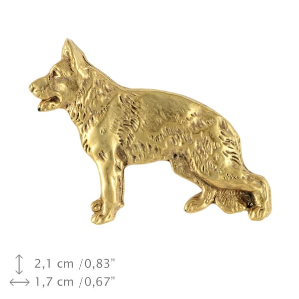 Saksanpaimenkoira, Alsatian II - kullattu neularintaneula, elegantti koristelu koiralla, Art-Dogin ainutlaatuinen pinssi