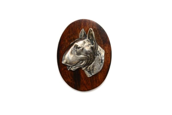 Bullterrieri, Bullterrieri - rintakoru koiranäyttelyyn, klipsi lähtönumerolle, pinssi koiran kanssa by Art-Dog