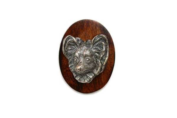 Papillon, mannerspanieli - koiranäyttelyn rintakoru, aloitusnumeroklipsi, Art-Dog koiranneula