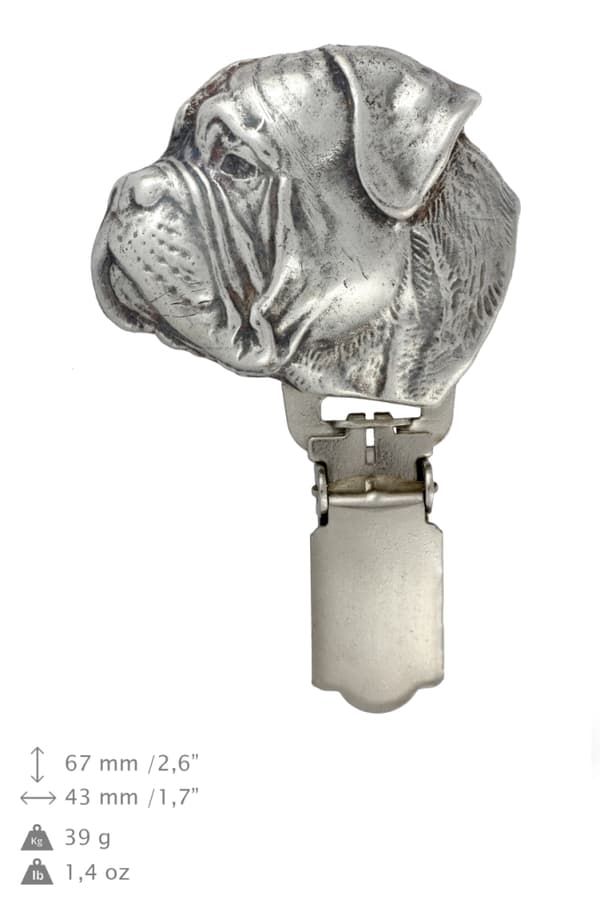 Bullmastiff, Bulmastiff - broche med clips, startnummerholder, forsølvet nål til hundeudstillinger af Art-Dog