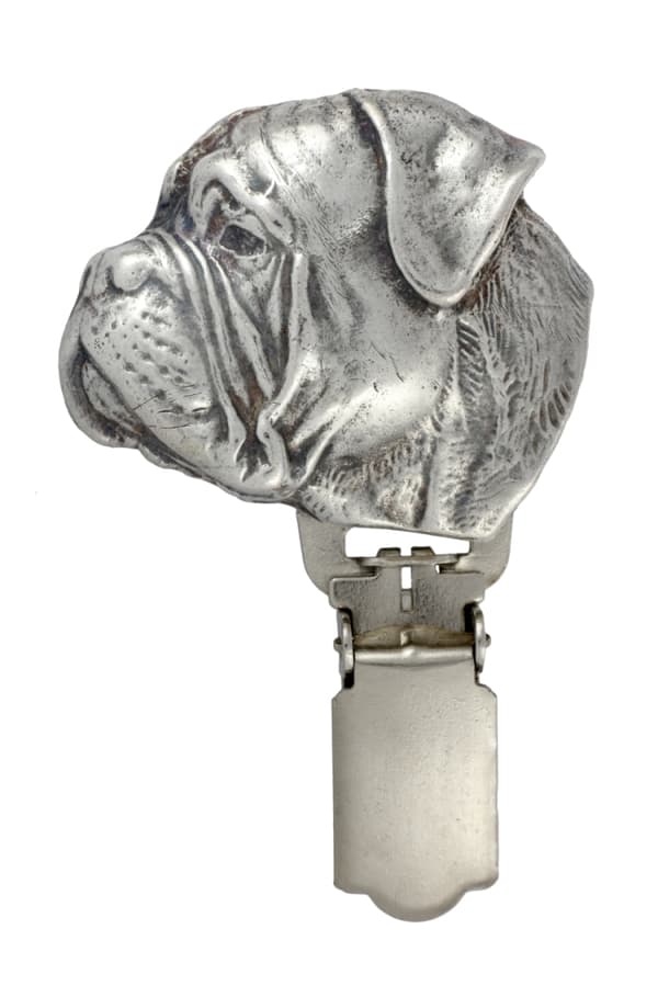 Bullmastiff, Bulmastiff - broche med clips, startnummerholder, forsølvet nål til hundeudstillinger af Art-Dog