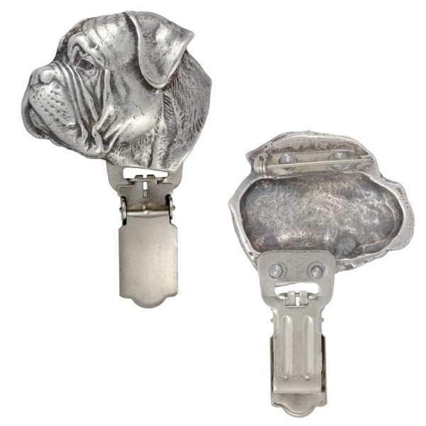 Bullmastiff, Bulmastiff - broche med clips, startnummerholder, forsølvet nål til hundeudstillinger af Art-Dog