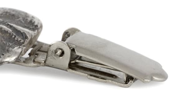 American Staffordshire terrier, Amstaff, Amstaf I - broche med clips, startnummerholder, forsølvet nål til hundeudstillinger af Art-Dog