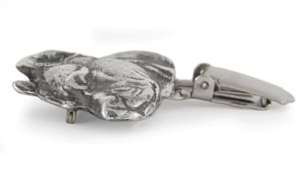 American Staffordshire terrier, Amstaff, Amstaf I - broche med clips, startnummerholder, forsølvet nål til hundeudstillinger af Art-Dog