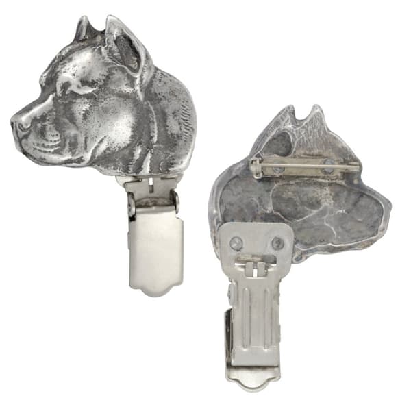 American Staffordshire terrier, Amstaff, Amstaf I - broche med clips, startnummerholder, forsølvet nål til hundeudstillinger af Art-Dog