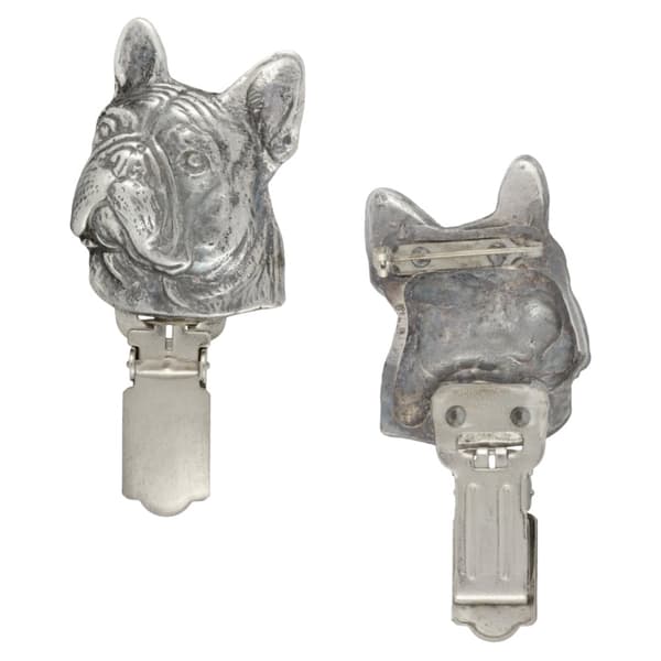 Ranskanbulldoggi - rintakoru klipsillä, aloitusnumeron pidike, hopeoitu neula koiranäyttelyyn Art-Dog