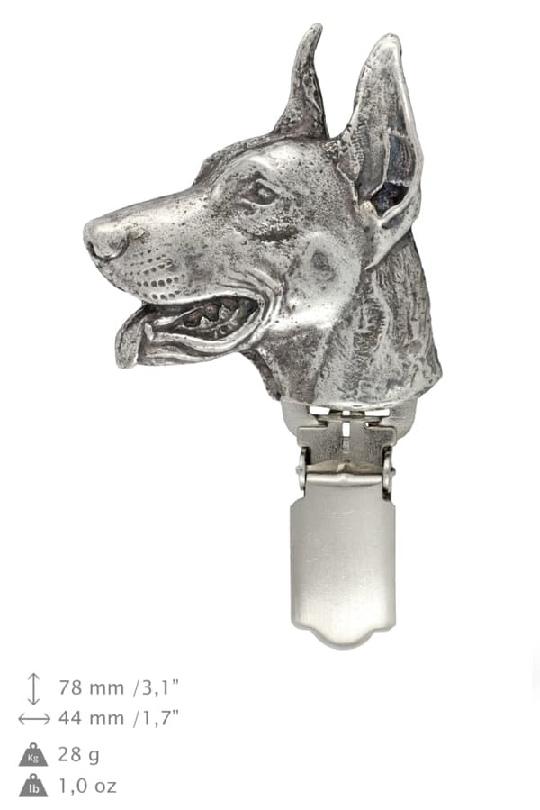 Doberman, Dobermann - brosch med klämma, startnummerhållare, silverpläterad nål för hundutställningar av Art-Dog