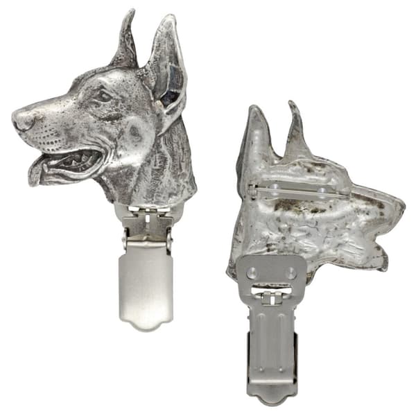 Doberman, Dobermann - brosch med klämma, startnummerhållare, silverpläterad nål för hundutställningar av Art-Dog