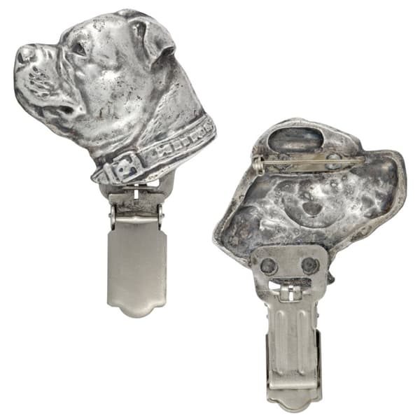 Staffordshire Bull Terrier, Staffik, Staffi - broche med clips, startnummerholder, forsølvet hundeudstillingsnål fra Art-Dog