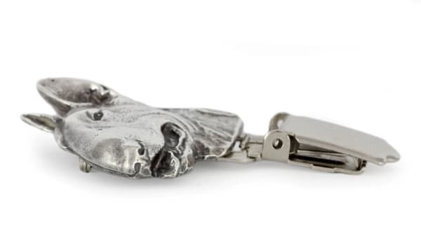 Bull terrier, Bull Terrier - broche med clips, startnummerholder, forsølvet nål til hundeudstillinger af Art-Dog