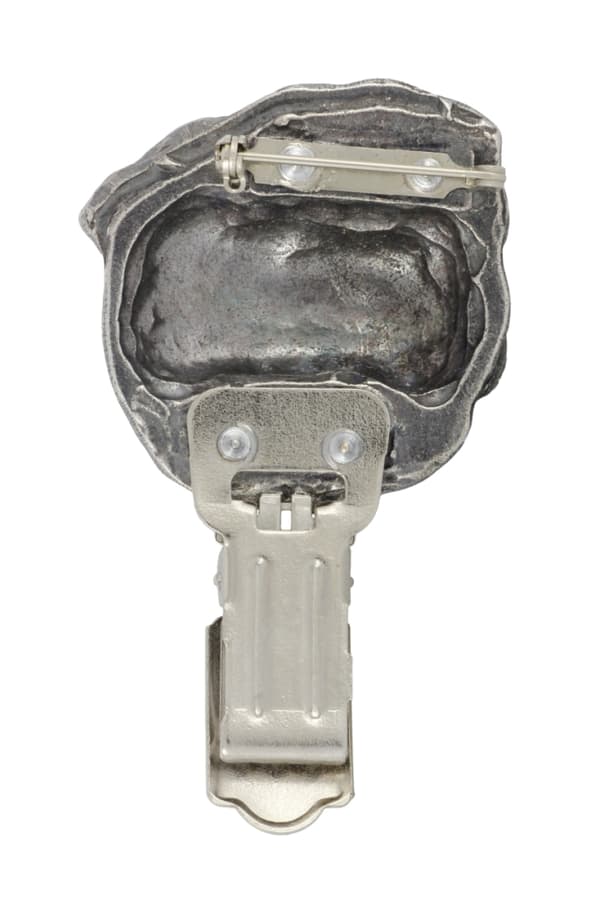 Pug, Pug, Carlin - broche med clips, startnummerholder, forsølvet nål til hundeudstillinger af Art-Dog