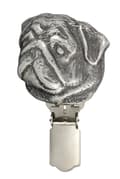 Miniatyrbillede 2 af 9: Pug, Pug, Carlin - broche med clips, startnummerholder, forsølvet nål til hundeudstillinger af Art-Dog
