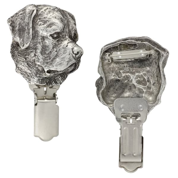 Rottweiler - broche med clips, startnummerholder, forsølvet nål til hundeudstillinger af Art-Dog