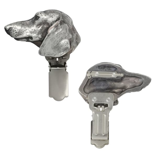 Lyhytkarvainen mäyräkoira - rintakoru klipsillä, aloitusnumeron pidike, hopeoitu neula koiranäyttelyihin Art-Dog