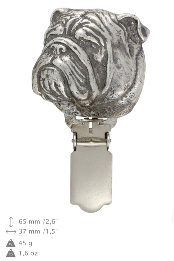 Englanninbulldog, Bulldog - rintakoru klipsillä, aloitusnumeron pidike, hopeoitu neula koiranäyttelyihin Art-Dog